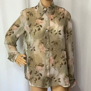 Notations 100% Polyester Size M Floral Button-Up Blouse Women